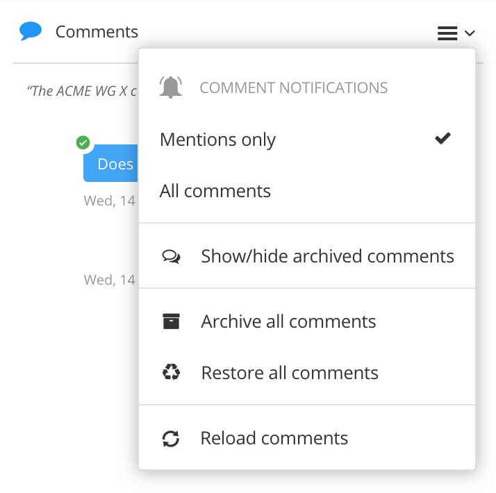 Comments menu has options for archiving and restoring comments