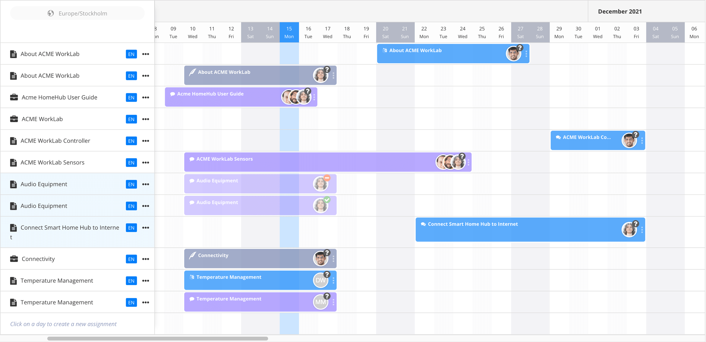 The Planner showing assignments scheduled for different dates. Some assignments have already been completed.