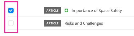 Two articles in the Salesforce preflight hierarchical structure. One has its checkbox checked, the other has its checkbox cleared.